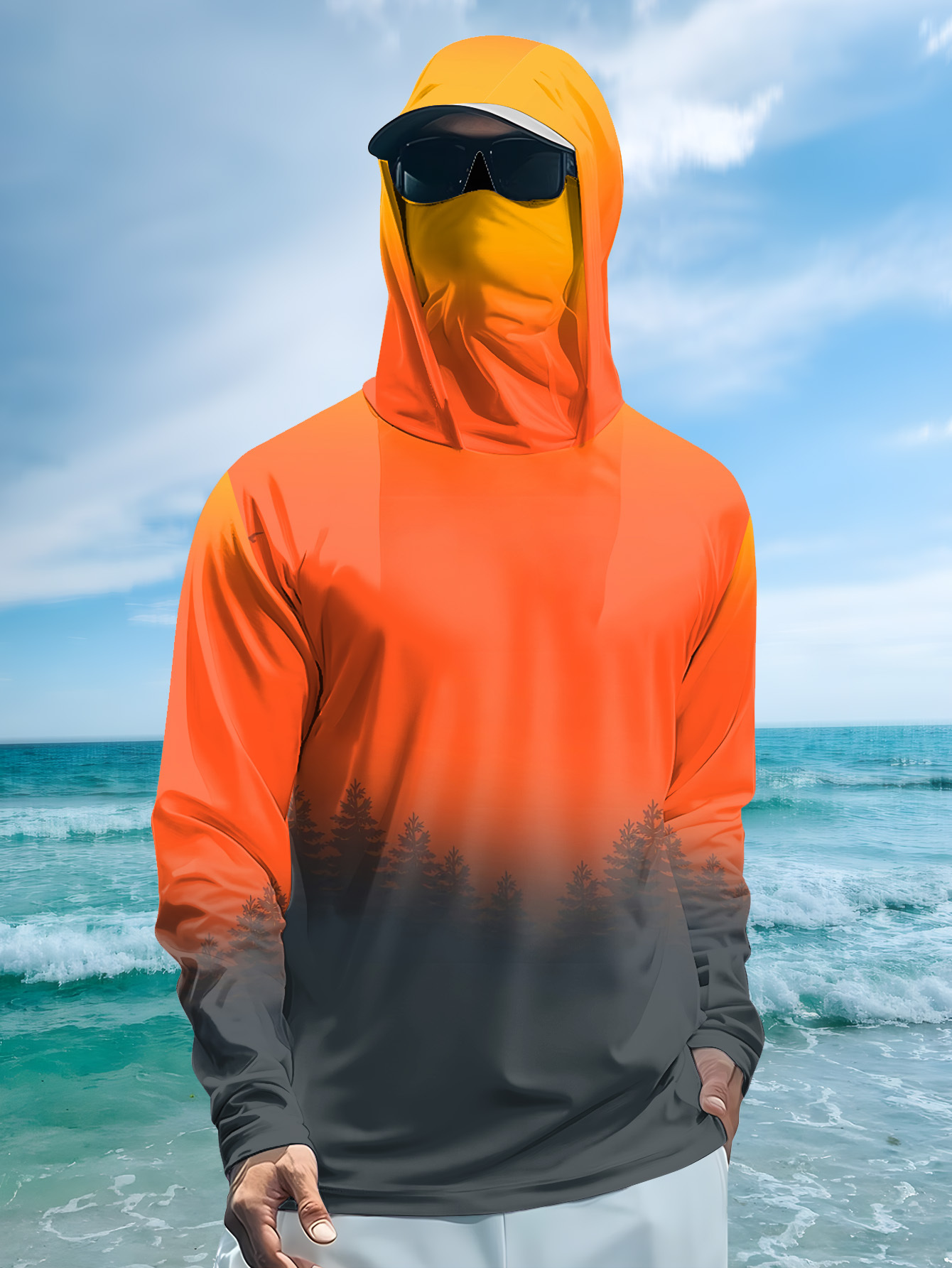 Men's Gradient Forest Printed  - đánh giá và giá Fishing Hoodie